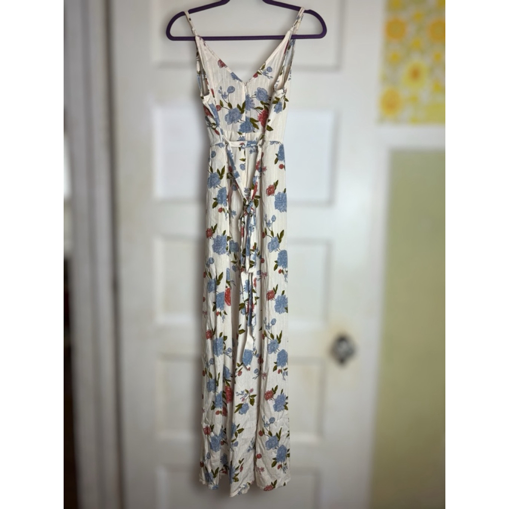American Eagle Outfitters Women's Size 2 Ivory Floral V-Neck Adjustable Jumpsuit - Picture 2 of 16